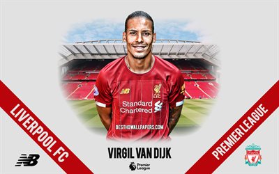 Virgil van Dijk, Liverpool FC, retrato, holand&#233;s futbolista, de defender, de 2020 Liverpool uniforme, de la Premier League, Inglaterra, el Liverpool FC, futbolistas 2020, f&#250;tbol, Anfield