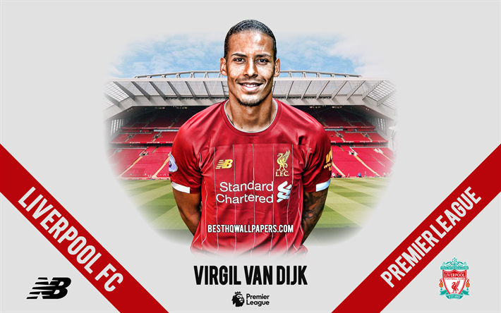 Virgil van Dijk, le Liverpool FC, le portrait, le n&#233;erlandais, le footballeur, le d&#233;fenseur, 2020 Liverpool uniforme, Premier League, Angleterre, Liverpool FC footballeurs 2020, le football, Anfield