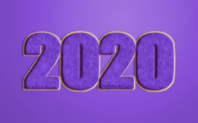 Violet 2020 fourrure de fond, Violet fourrure lettres, 2020 Fond Mauve, bonne et Heureuse Ann&#233;e &#224; 2020, &#224; 2020 de la fourrure de l&#39;art, 2020 concepts, 2020 Nouvel An