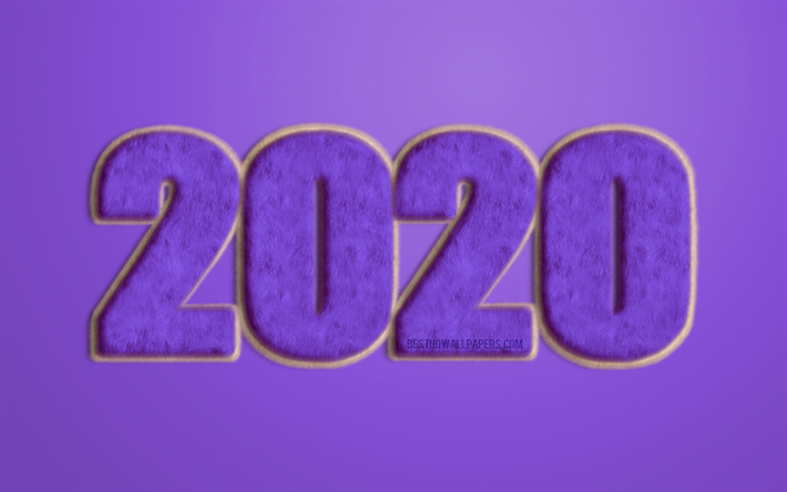 Purple 2020 fur background, Purple fur letters, 2020 Purple Background, Happy New Year 2020, 2020 fur art, 2020 concepts, 2020 New Year