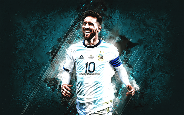 Lionel Messi, retrato, Argentina equipo nacional de f&#250;tbol, creativo azul de fondo, Leo Messi, el f&#250;tbol, el mundial de f&#250;tbol de la estrella, Argentina