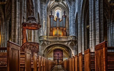 Cathedral Notre Dame de Paris, interior, inside view, Paris Landmark, Paris, France
