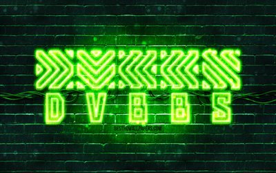 DVBBS green logo, 4k, Chris Chronicles, Alex Andre, green brickwall, DVBBS logo, canadian celebrity, DVBBS neon logo, DVBBS