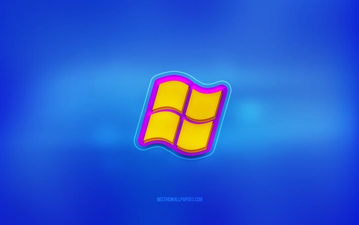 ダウンロード画像 Windows3dロゴ 青い背景 Windows 色とりどりのロゴ Windowsロゴ 3dエンブレム フリー のピクチャを無料デスクトップの壁紙