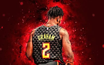 Treveon Graham, 2020, 4k, vista traseira, Atlanta Hawks, NBA, basquete, luzes de n&#233;on vermelhas, Treveon Graham Atlanta Hawks, Treveon Graham 4K