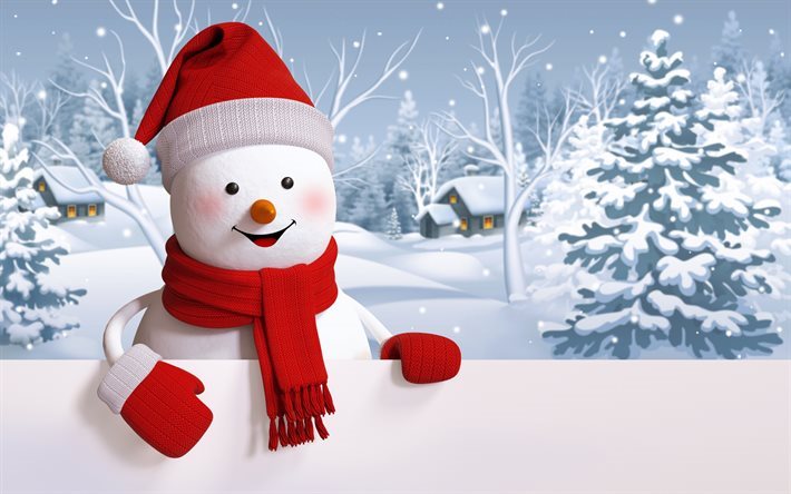 3d snowman, New Year, Christmas, New Year 2017, snowman