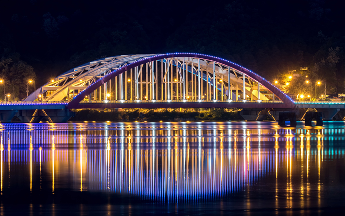 Seoyang الجسر, Seoyang النهر, سيول, ليلة, 4k, أضواء المدينة, كوريا الجنوبية, مقاطعة جانجون