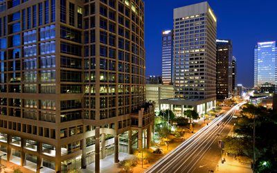 Phoenix, downtown, skyscrapers, modern buildings, night, city lights, 4k, Arizona, USA