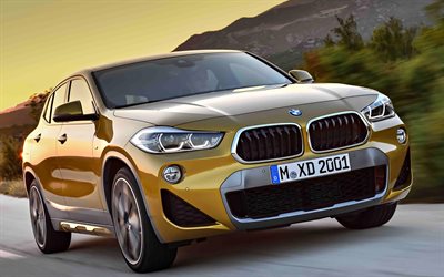 BMW X2, sunset, 2018 cars, 4k, movement, new X2, crossovers, BMW
