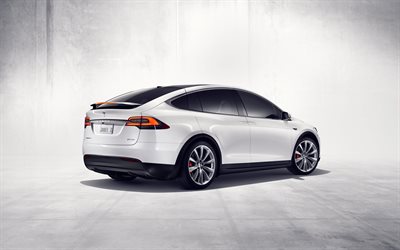 Tesla Model X, 2017, 4k, rear view, white electric crossover, electric cars, American cars, Tesla