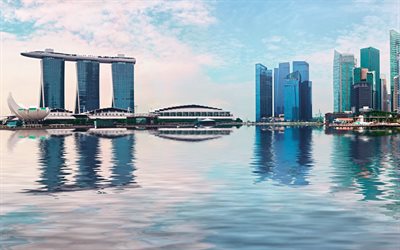 マリーナベイサンズ, シンガポール, 4k, 高層ビル群, 近代建築, マリーナベイ