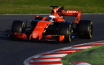 Fernando Alonso, 4k, Formula 1, racing car, Spanish racer, McLaren MCL32, McLaren Honda, British Formula One team