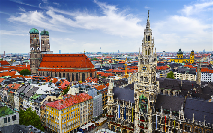 Munich, Marienplatz, central square, 4k, Germany, tourist attractions, Bavaria, Munich landmarks