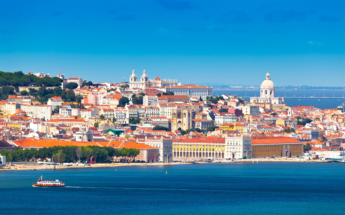 Lissabon, Portugal, 4K, inkomst, Tejo, V&#228;steuropa, gamla staden, sommar