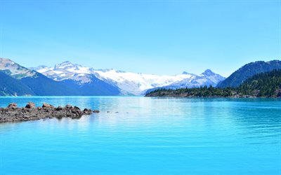 Terrazza, 4k, blu, lago, montagne, Columbia Britannica, Canada
