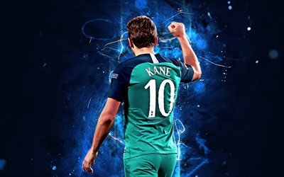 Harry Kane, baksida, Tottenham Hotspur FC, anfallare, englsih fotbollsspelare, fotboll, Kane, Premier League, neon lights, Tottenham FC