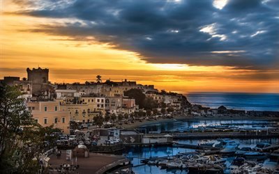 Forio, Mediterranean Sea, sunset, resort, beautiful Italian city, Campania, Italia