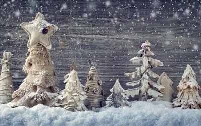Merry Christmas, creative Christmas trees, New Year, decoration, snow, winter, forest