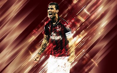 Alessio Romagnoli, 4k, creative art, blades style, Italian footballer, AC Milan, Serie A, Italy, red creative background, football, Romagnoli