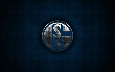 Schalke 04, 4k, metal logo, yaratıcı sanat, Alman Futbol Kul&#252;b&#252;, Bundesliga, amblem, siyah metal arka plan, Gelsenkirchen, Almanya, FC Gelsenkirchen-Schalke 04, futbol