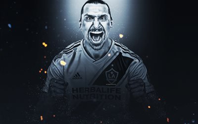 Zlatan Ibrahimovic, 4k, arte creativa, Los Angeles Galaxy FC, calciatore svedese, effetti di luce, sfondo blu, ritratto, MLS, USA, giocatori di calcio, LA Galaxy, Ibrahimovic