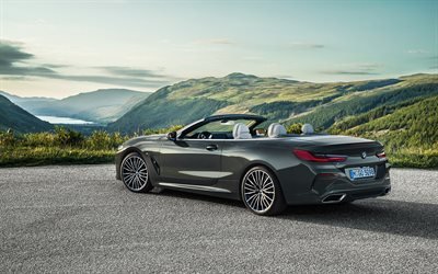 2019, BMW 8 Series Convertible, rear view, new gray BMW 8, gray convertible, exterior, BMW