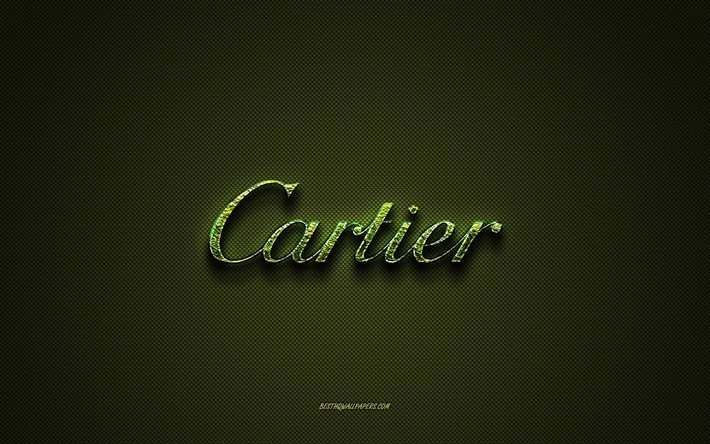 Logo Cartier, logo cr&#233;atif vert, logo art floral, embl&#232;me Cartier, texture fibre de carbone verte, Cartier, art cr&#233;atif