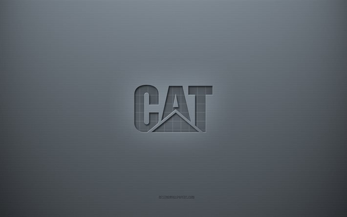 Logo CAT, sfondo creativo grigio, logo Caterpillar, emblema CAT, trama di carta grigia, CAT, sfondo grigio, logo CAT 3d, Caterpillar