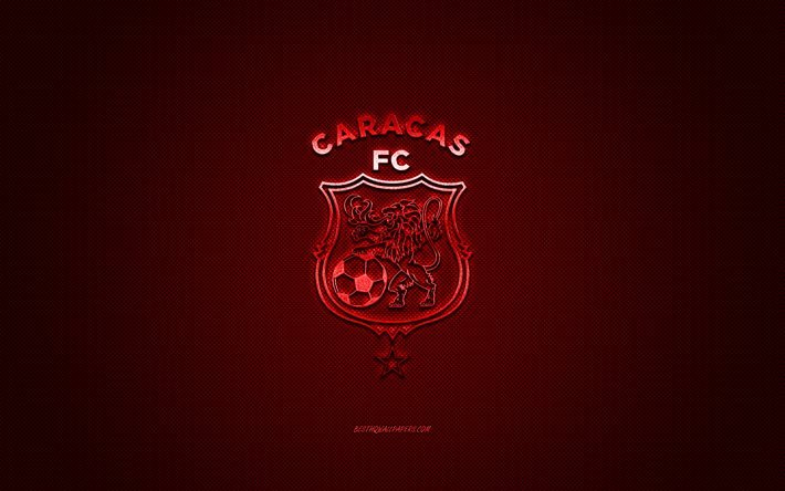 Caracas FC, club de football v&#233;n&#233;zu&#233;lien, logo rouge, fond en fibre de carbone rouge, Primera Division v&#233;n&#233;zu&#233;lienne, football, Caracas, Venezuela, logo Caracas FC