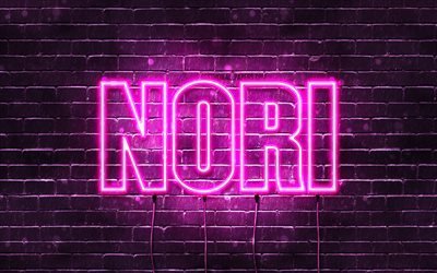 Happy Birthday Nori, 4k, pink neon lights, Nori name, creative, Nori Happy Birthday, Nori Birthday, popular japanese female names, picture with Nori name, Nori