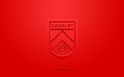 Cavalry FC, creative 3D logo, red background, Canadian Premier League, CPL, 3d emblem, Canadian soccer Club, Canada, 3d art, soccer, Cavalry FC 3d logo