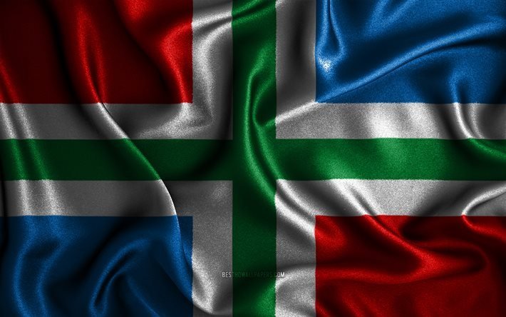 フローニンゲンの旗, 4k, シルクの波状の旗, オランダの州, フローニンゲンの日, ファブリックフラグ, Groningenの旗, 3Dアート, グロニンゲンsurinamekgm, ヨーロッパ, フローニンゲン3Dフラグ, オランダ