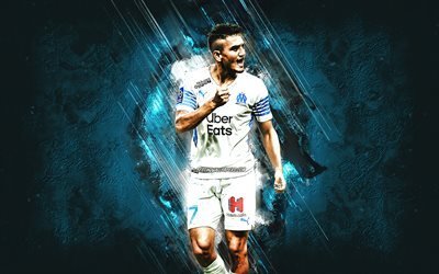Cengiz Under, Olympique de Marseille, Turkish Footballer, Midfielder, Marseille, Blue Stone Background, Ligue 1, Football