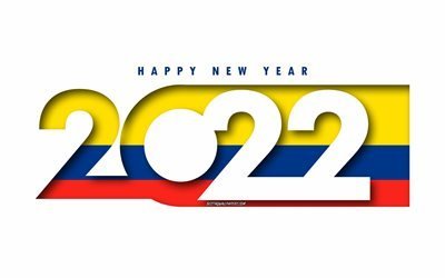 frohes neues jahr 2022 kolumbien, wei&#223;er hintergrund, kolumbien 2022, kolumbien 2022 neujahr, 2022 konzepte, kolumbien, flagge kolumbiens