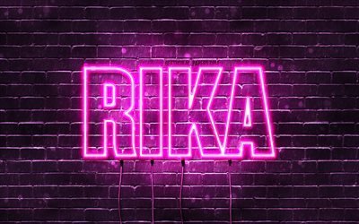 Joyeux anniversaire Rika, 4k, n&#233;ons roses, nom Rika, cr&#233;atif, joyeux anniversaire Rika, anniversaire Rika, noms f&#233;minins japonais populaires, photo avec le nom Rika, Rika
