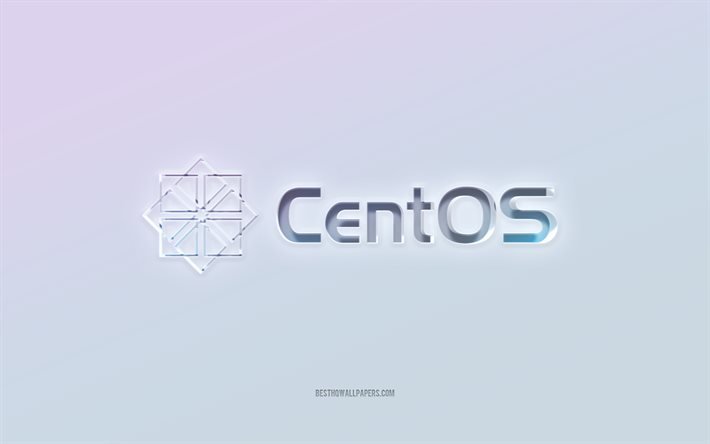 CentOS logosu, 3 boyutlu metni kesip, beyaz arka plan, CentOS 3d logosu, CentOS amblemi, CentOS, kabartmalı logo, CentOS 3d amblemi