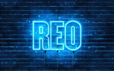 Happy Birthday Reo, 4k, blue neon lights, Reo name, creative, Reo Happy Birthday, Reo Birthday, popular japanese male names, picture with Reo name, Reo