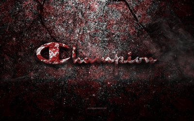 Champion logo, grunge art, Champion stone logo, red stone texture, Champion, grunge stone texture, Champion emblem, Champion 3d logo