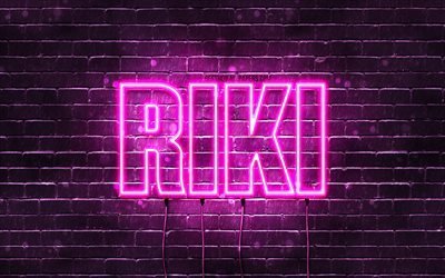 Happy Birthday Riki, 4k, pink neon lights, Riki name, creative, Riki Happy Birthday, Riki Birthday, popular japanese female names, picture with Riki name, Riki