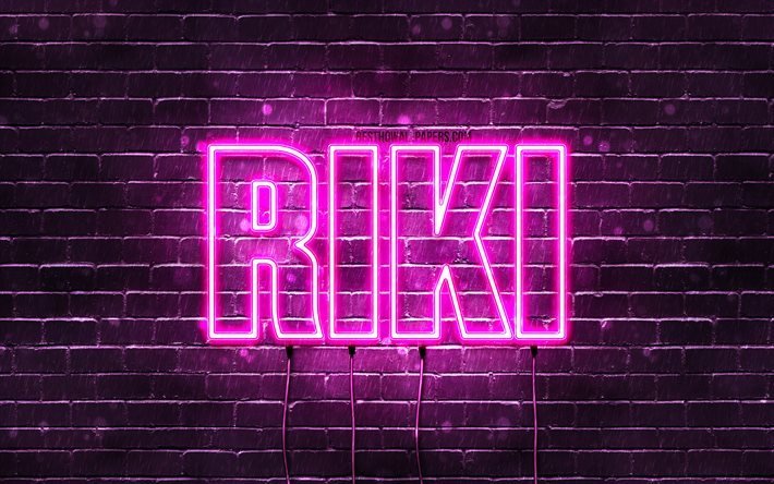 Joyeux anniversaire Riki, 4k, n&#233;ons roses, nom Riki, cr&#233;atif, joyeux anniversaire Riki, anniversaire Riki, noms f&#233;minins japonais populaires, photo avec nom Riki, Riki