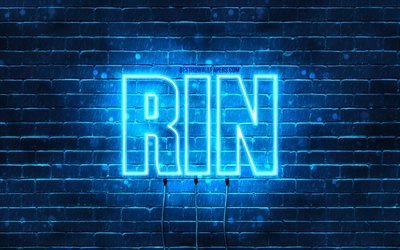 Buon Compleanno Rin, 4k, luci al neon blu, nome Rin, creativo, Rin Buon Compleanno, Compleanno Rin, nomi maschili giapponesi popolari, foto con nome Rin, Rin