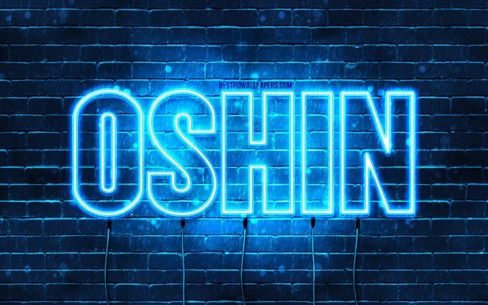 Buon Compleanno Oshin, 4k, luci al neon blu, nome Oshin, creativo, Oshin Buon Compleanno, Compleanno Oshin, nomi maschili giapponesi popolari, foto con nome Oshin, Oshin