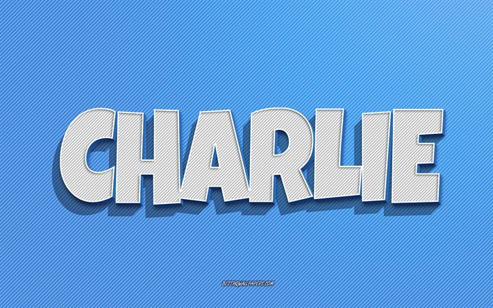 charlie, blauer linienhintergrund, tapeten mit namen, charlie-name, m&#228;nnliche namen, charlie-gru&#223;karte, strichzeichnungen, bild mit charlie-namen