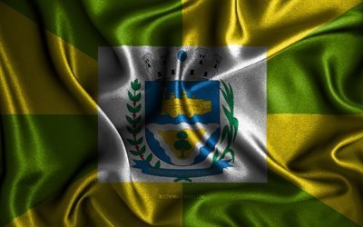 Bandeira de Ourinhos, 4k, bandeiras onduladas de seda, cidades brasileiras, Dia de Ourinhos, bandeiras de tecido, arte 3D, Ourinhos, cidades do Brasil, Bandeira 3D de Ourinhos