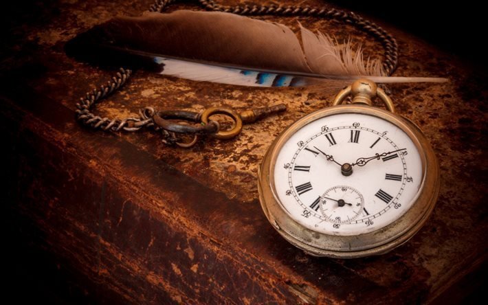 vieille montre de poche, concepts de temps, vieux livre, montre, montre de poche