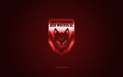 Chattanooga Red Wolves, club di calcio americano, logo rosso, sfondo rosso in fibra di carbonio, USL League One, calcio, Tennessee, USA, Chattanooga Red Wolves logo
