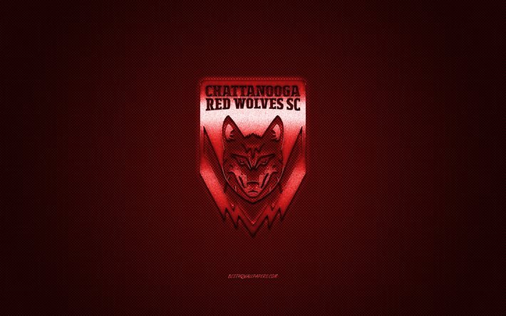 チャタヌーガレッドオオカミ, アメリカのサッカークラブ, 赤いロゴ, 赤い炭素繊維の背景, USLリーグ1, サッカー, Tennessee, 米国, チャタヌーガレッドオオカミのロゴ
