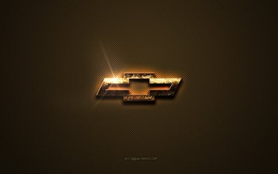 Logo Chevrolet dorato, opere d&#39;arte, sfondo in metallo marrone, emblema Chevrolet, creativo, logo Chevrolet, marchi, Chevrolet