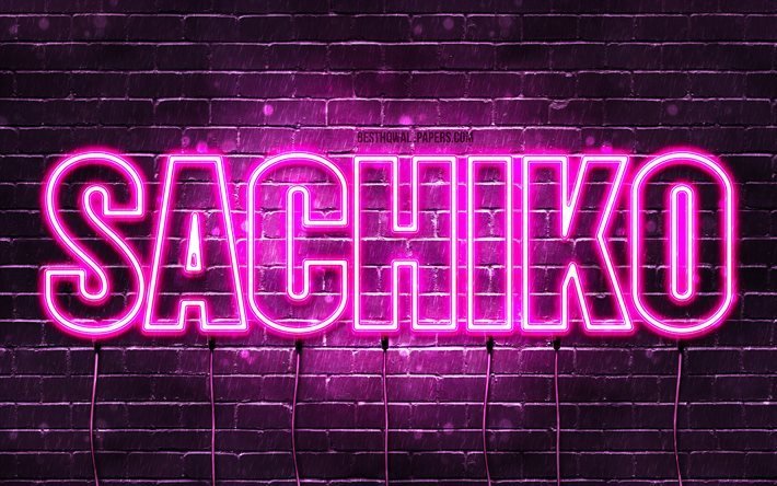 Happy Birthday Sachiko, 4k, pink neon lights, Sachiko name, creative, Sachiko Happy Birthday, Sachiko Birthday, popular japanese female names, picture with Sachiko name, Sachiko