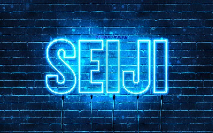 Buon Compleanno Seiji, 4k, luci al neon blu, nome Seiji, creativo, Seiji Buon Compleanno, Compleanno Seiji, nomi maschili giapponesi popolari, foto con nome Seiji, Seiji